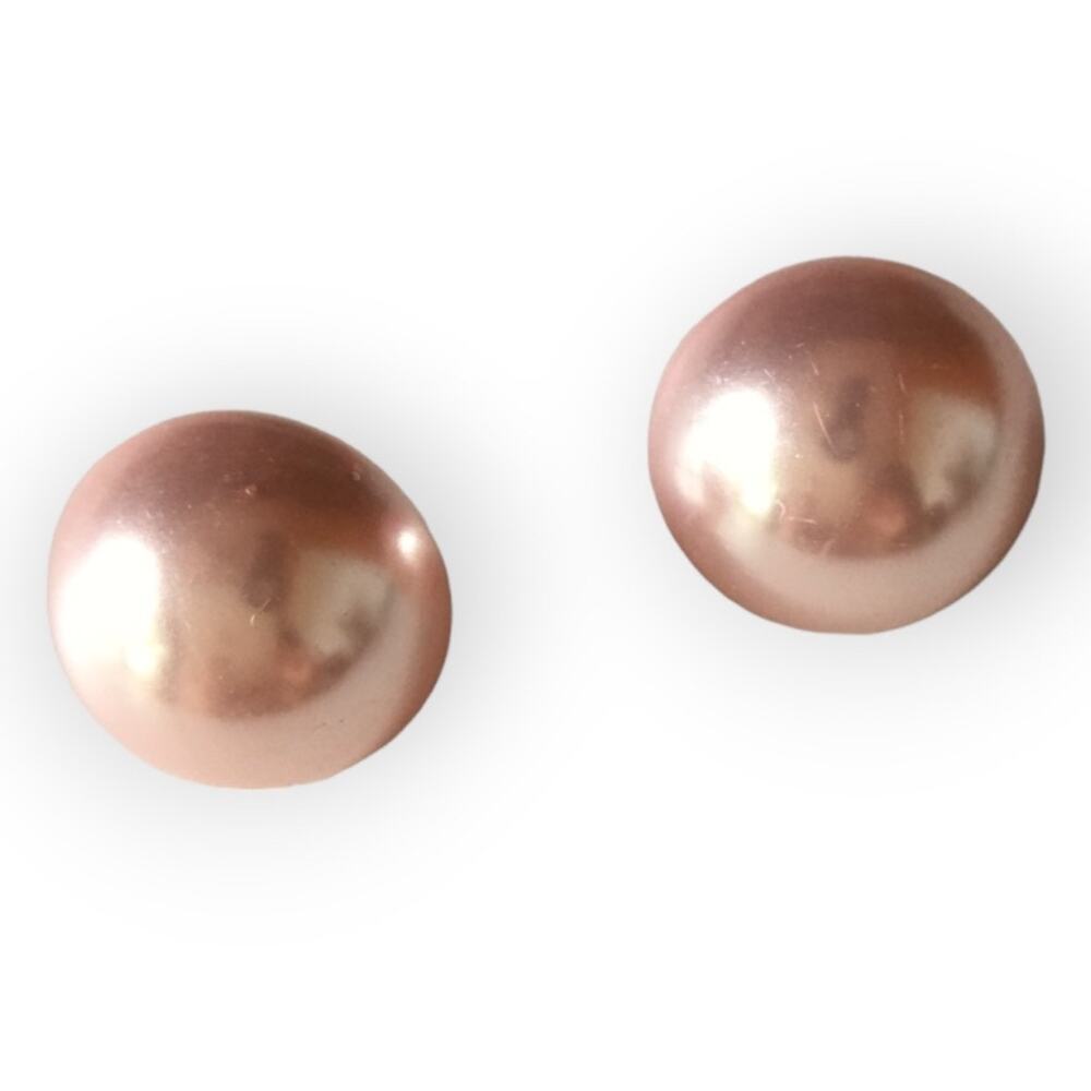 Pearlescent pale pink button style earrings, post backs